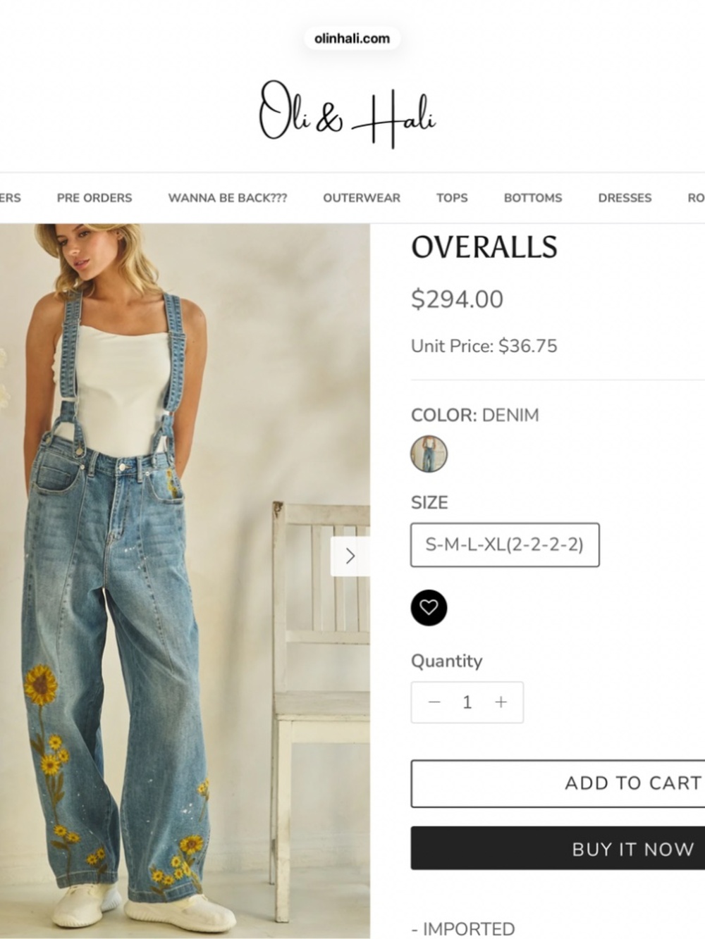 Oli & Hali Light Blue Denim Floral Embroidered Wide-Leg Overalls - Picture 4 of 11